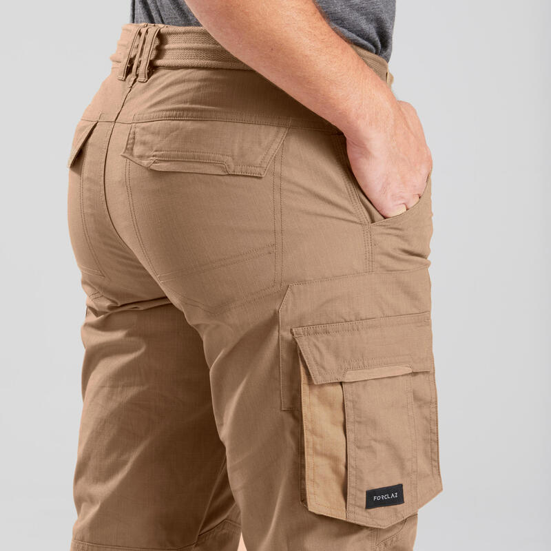 Men's Travel Trekking Cargo Trousers - TRAVEL 100 Brown