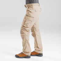 Men's Travel Trekking Zip-Off Cargo Trousers - Travel 100 Zip-Off - sand