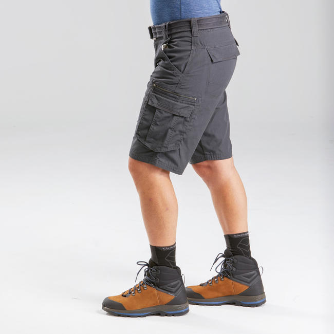 Men's Travel Trekking Cargo Shorts TRAVEL 100 Grey