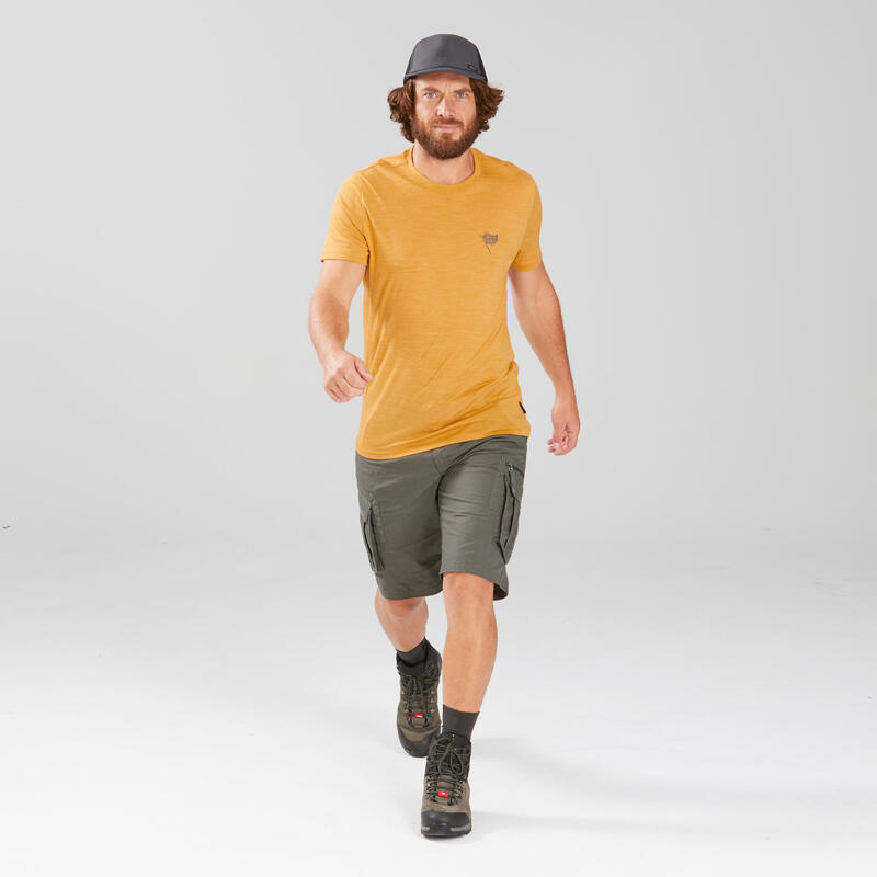Pantalon scurt cargo Trekking călătorie TRAVEL 500 Kaki Bărbați