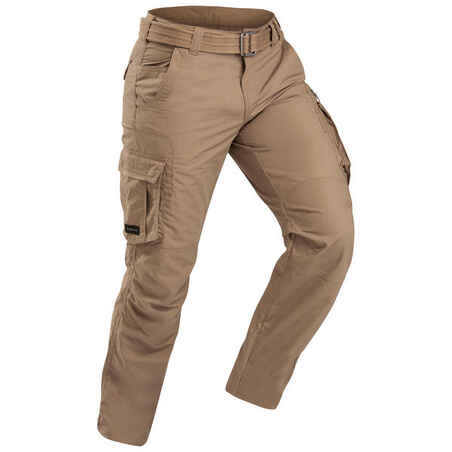 Men's Travel Trekking Cargo Trousers - TRAVEL 100 Brown