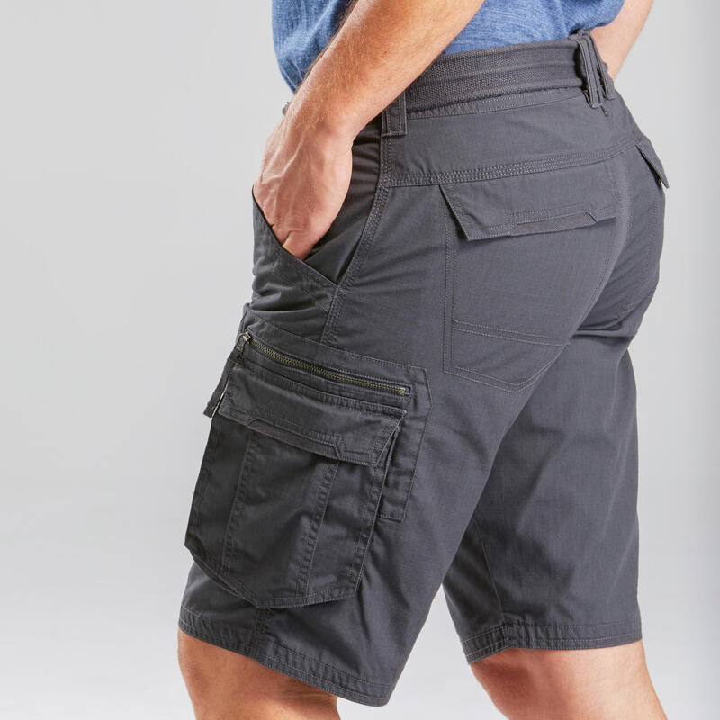Pantalon scurt cargo Trekking Călătorie TRAVEL 500 Gri Bărbați 