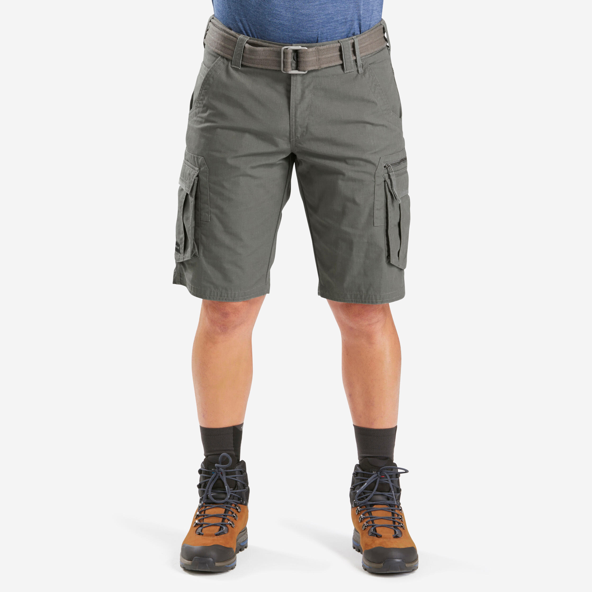 FORCLAZ Men's Travel Trekking Cargo Shorts - TRAVEL 100 - Khaki