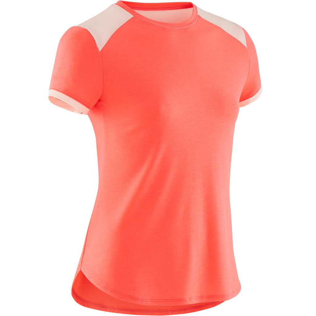 Girls' Breathable Short-Sleeved Gym T-Shirt 500 - Light Pink