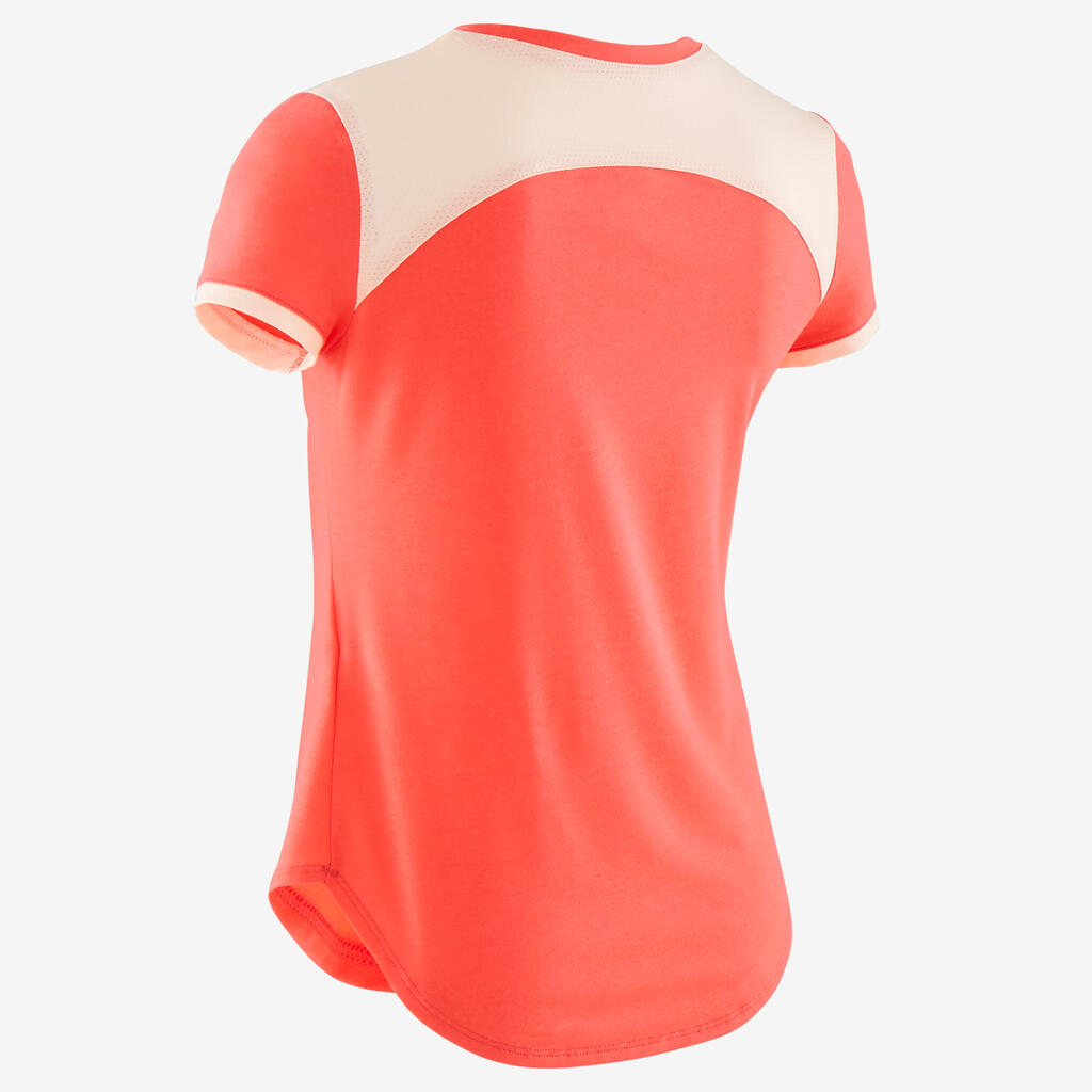 Girls' Breathable Short-Sleeved Gym T-Shirt 500 - Light Pink