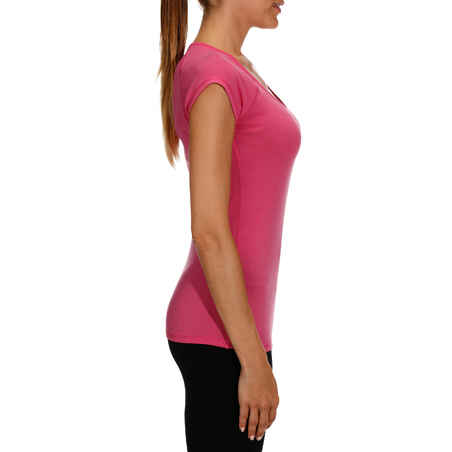 Women's Short-Sleeved Slim-Fit Gym & Pilates T-Shirt - Bright Pink