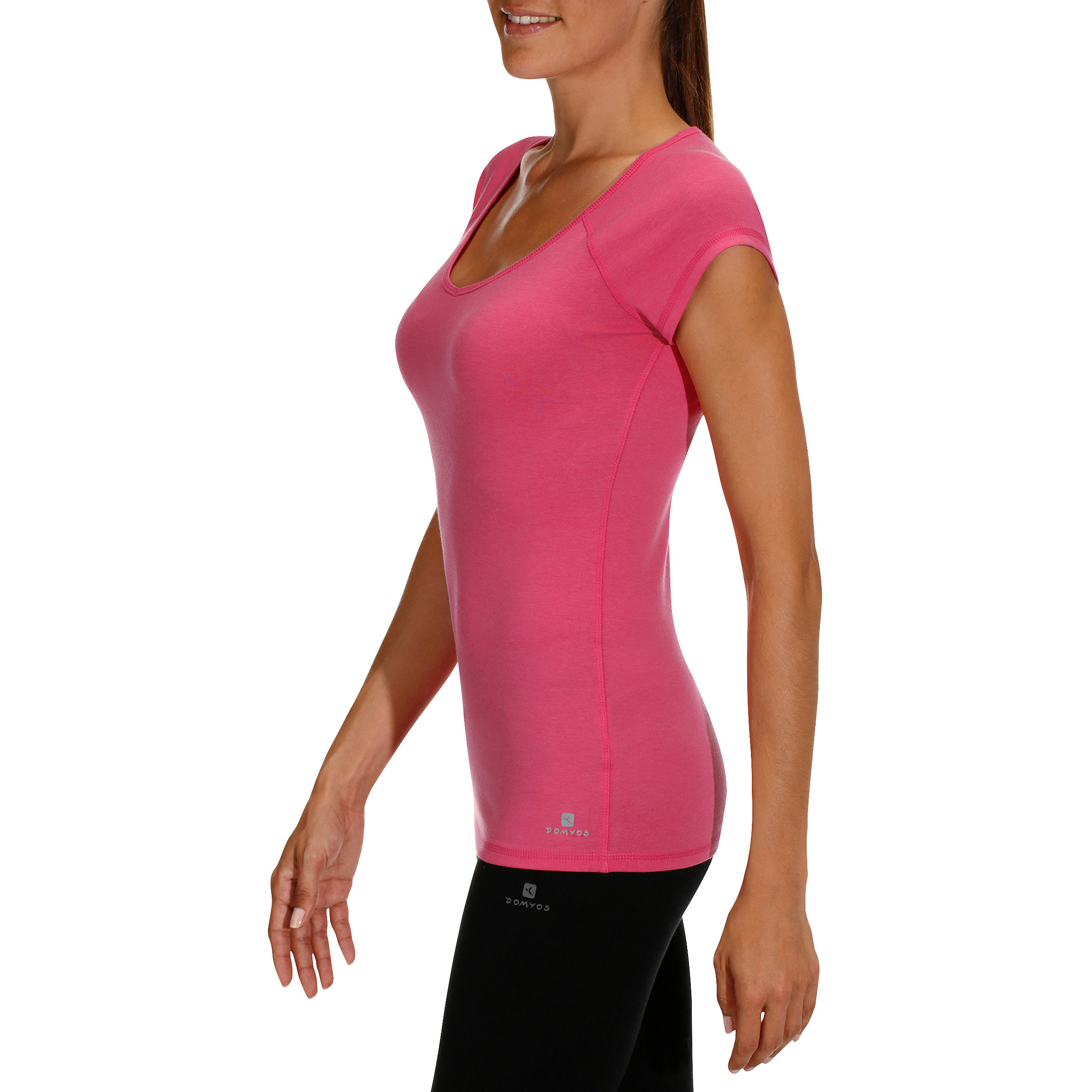 Women's Short-Sleeved Slim-Fit Gym & Pilates T-Shirt - Bright Pink 5/12