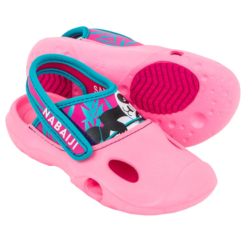 女童款泳池拖鞋100－熊貓粉紅色
