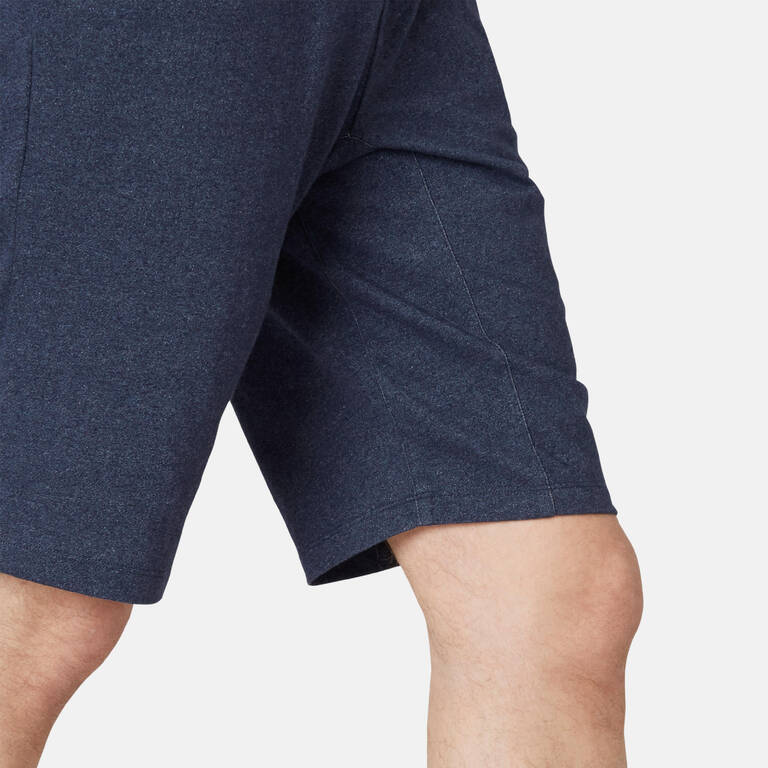 Long Slim-Fit Stretch Cotton Fitness Shorts with Zip Pockets - Blue