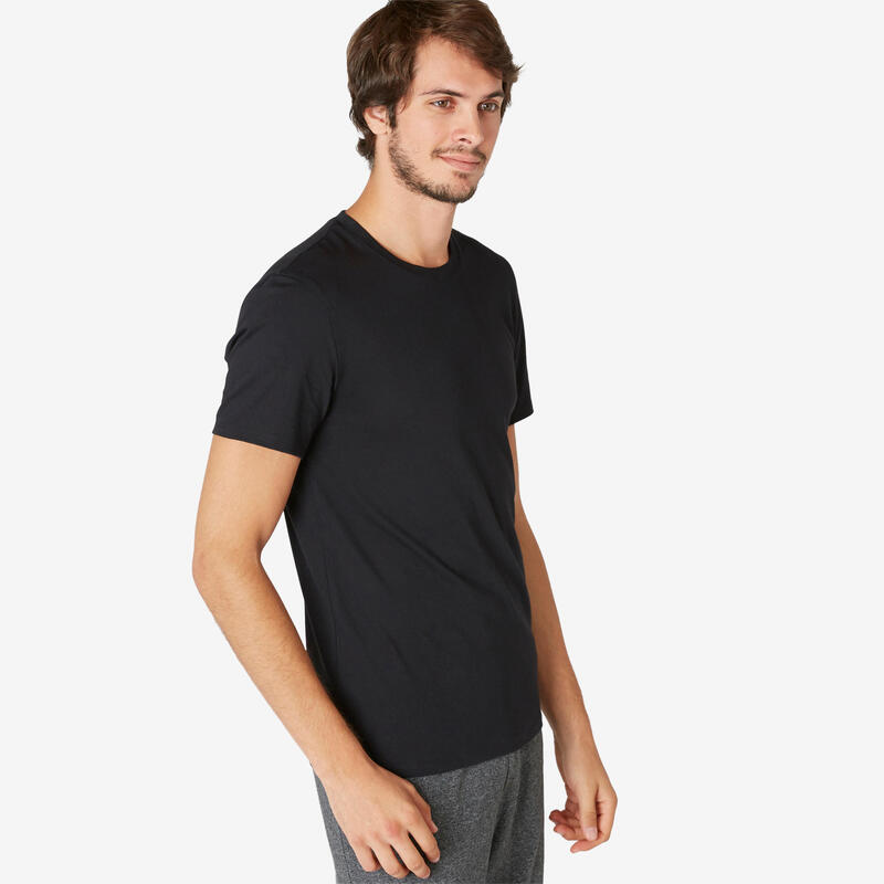 T-Shirt Slim de Fitness Homem 500 Preto