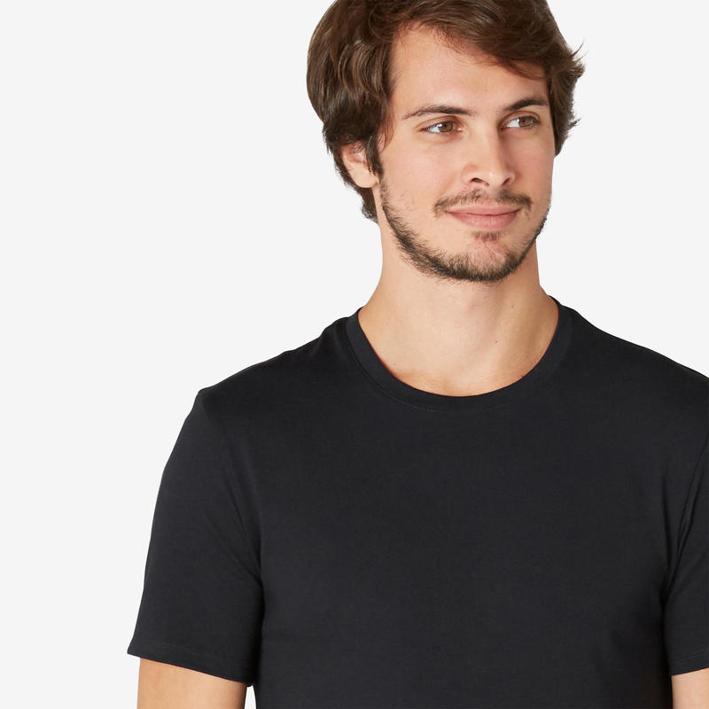 Men S Slim Fit Pilates Gentle Gym Sport T Shirt 500 Black Domyos By Decathlon