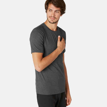 T-shirt fitness manches courtes slim coton extensible col rond homme gris foncé