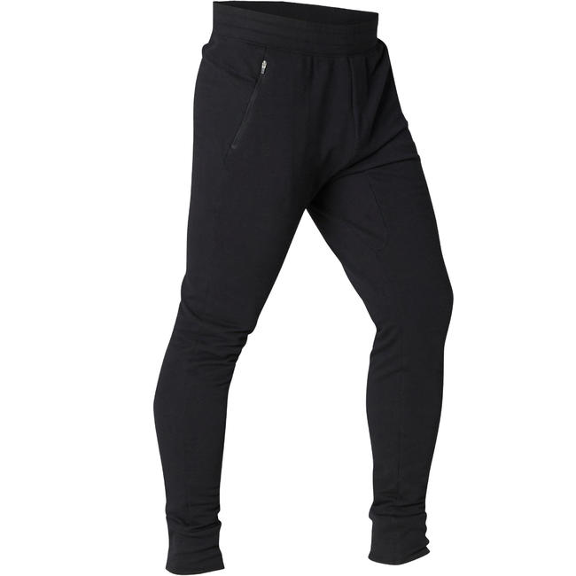 Men's Gym Trousers Slim Fit ZIP 500 - Black
