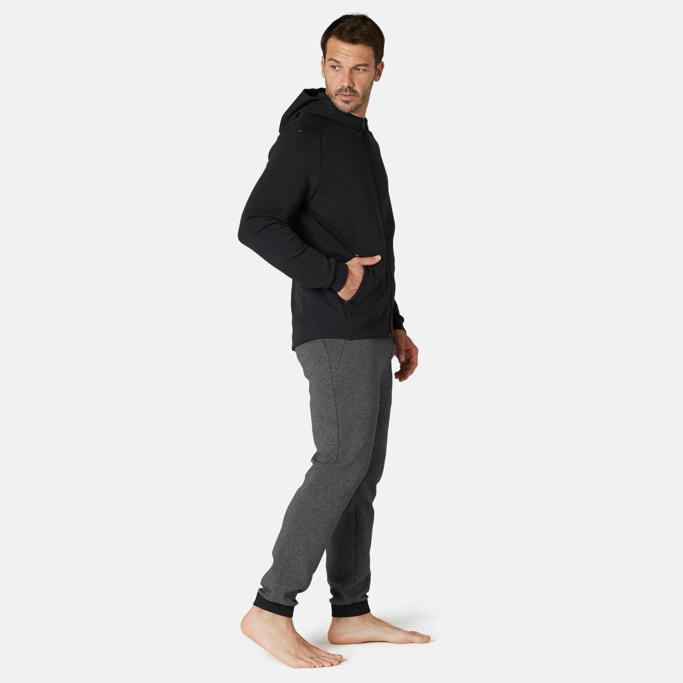 Men's Slim-Fit Fitness Jogging Bottoms 500 - Dark Mottled Grey 2/7