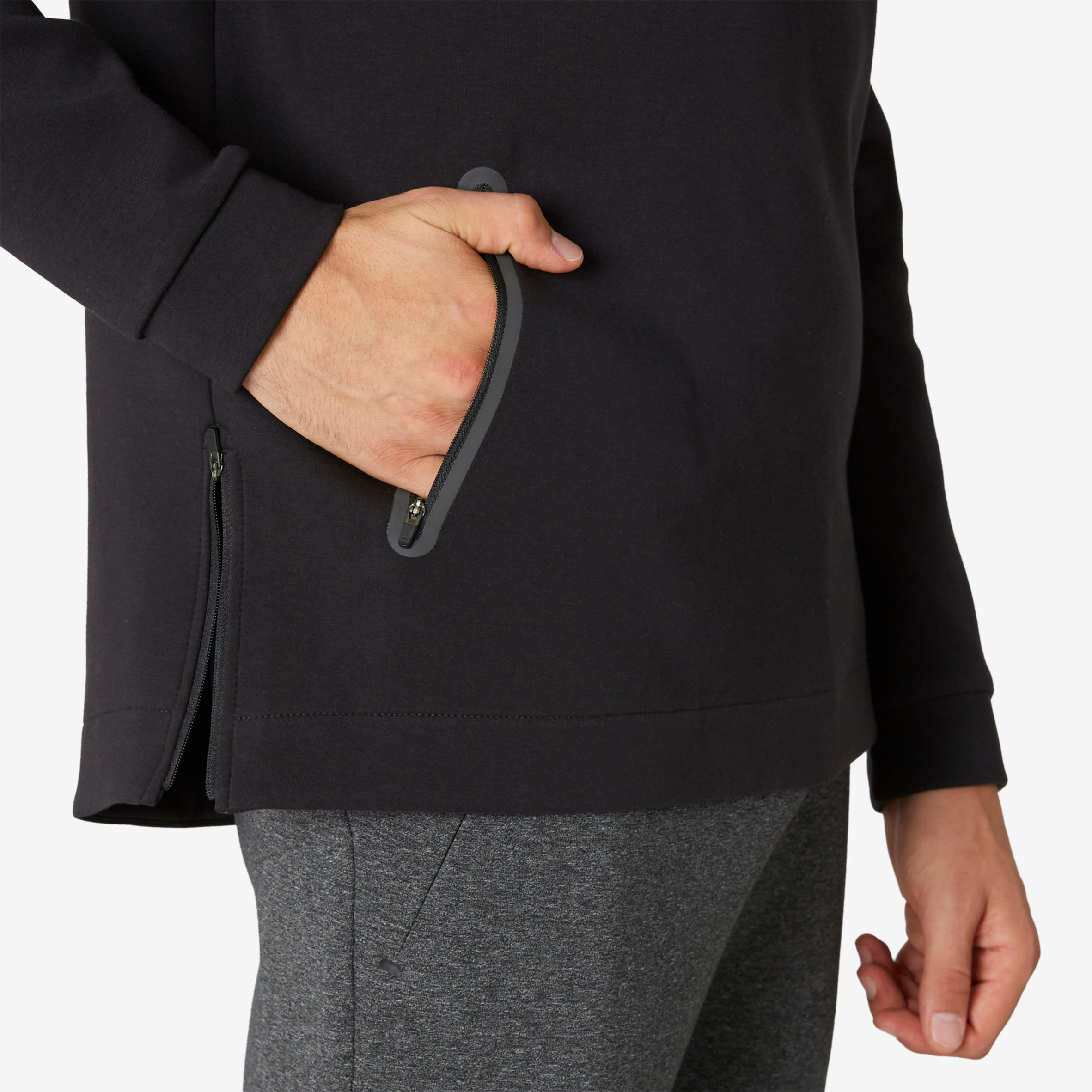 Fitness Sweatshirt with Zip-Up Pocket - Black 7/8