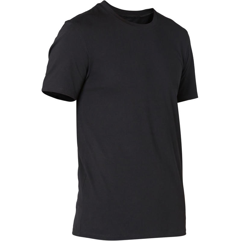 Men S Slim Fit Pilates Gentle Gym Sport T Shirt 500 Black Domyos By Decathlon
