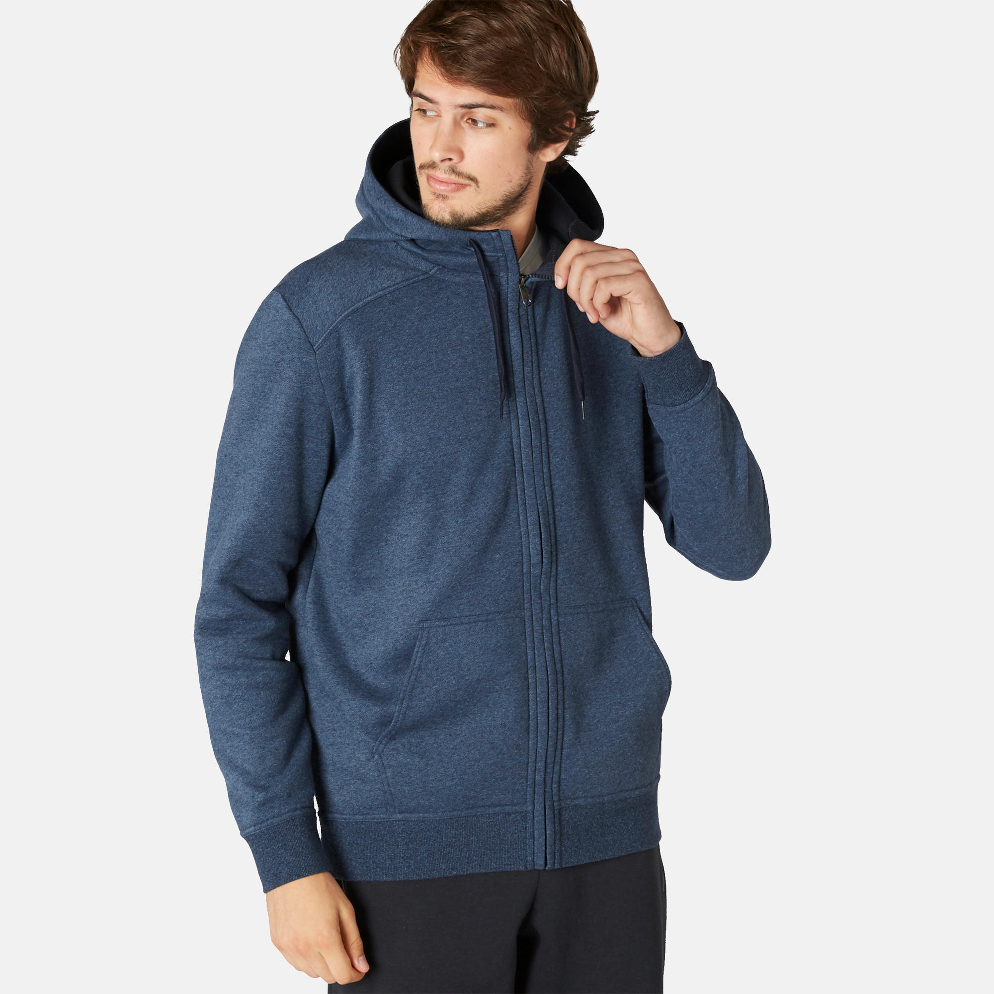 Men's Hooded Gym Jacket 500 Blue Domyos by Decathlon