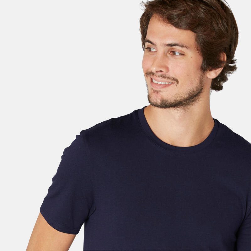 Camiseta fitness manga corta algodón extensible slim Hombre azul marino