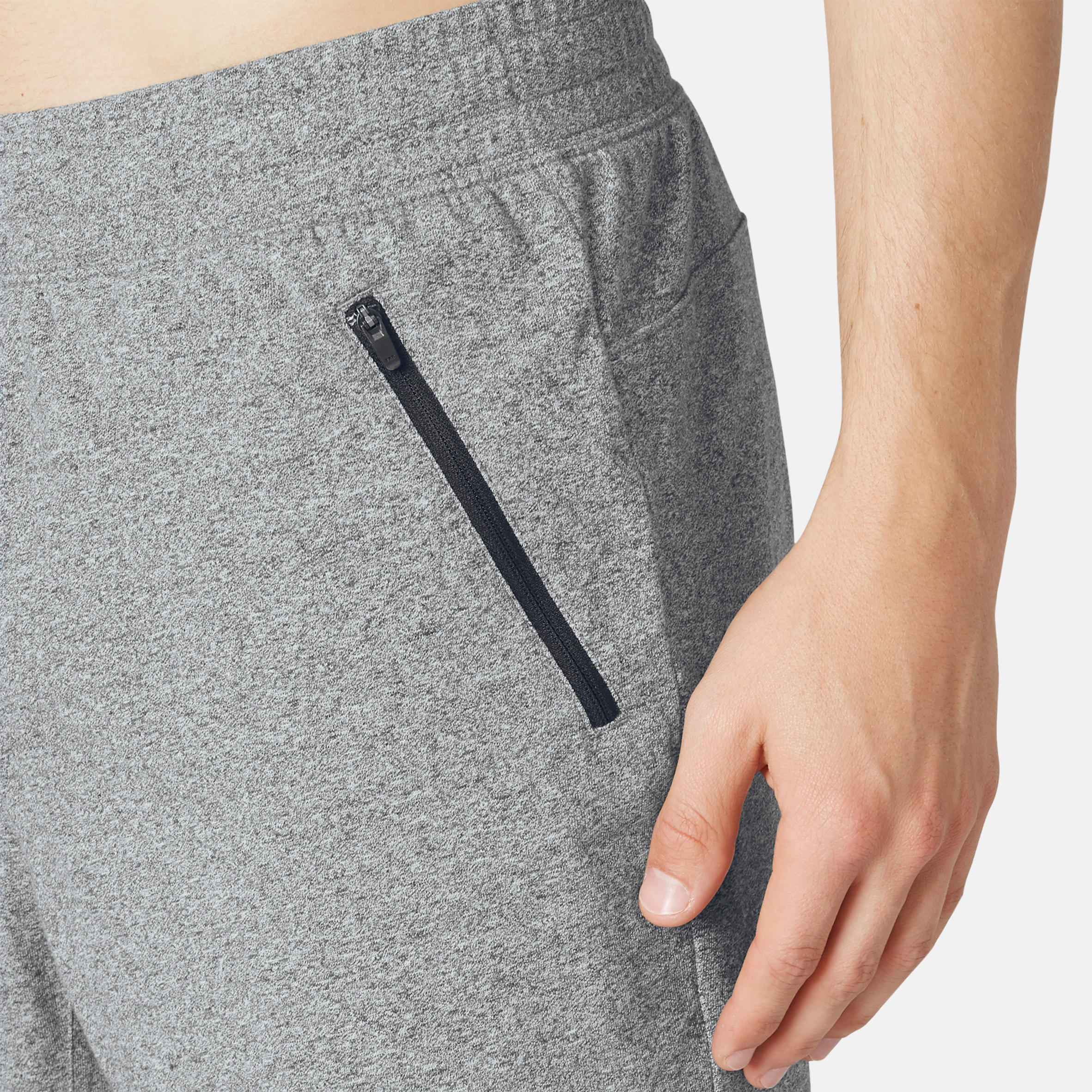 Long Slim-Fit Stretch Cotton Fitness Shorts with Zip Pockets - Grey 5/9