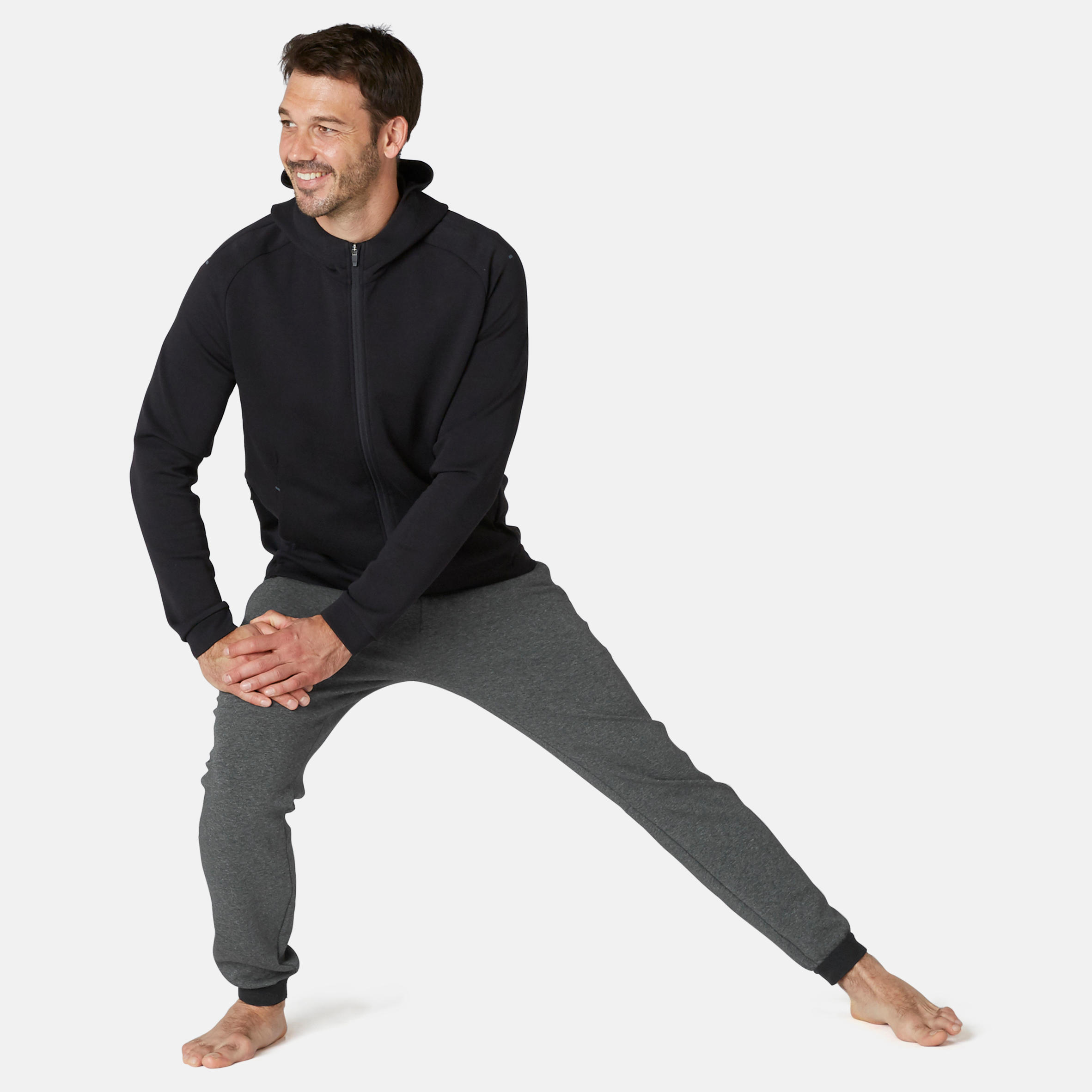 Men's Slim-Fit Fitness Jogging Bottoms 500 - Dark Mottled Grey 3/7