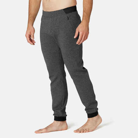 Men's Slim-Fit Fitness Jogging Bottoms 500 - Dark Mottled Grey