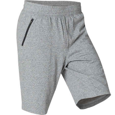 Long Slim-Fit Stretch Cotton Fitness Shorts with Zip Pockets - Grey