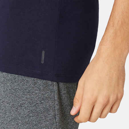 T-shirt fitness kortärmad bomullsstretch med rund hals herr - 500 mörkblå