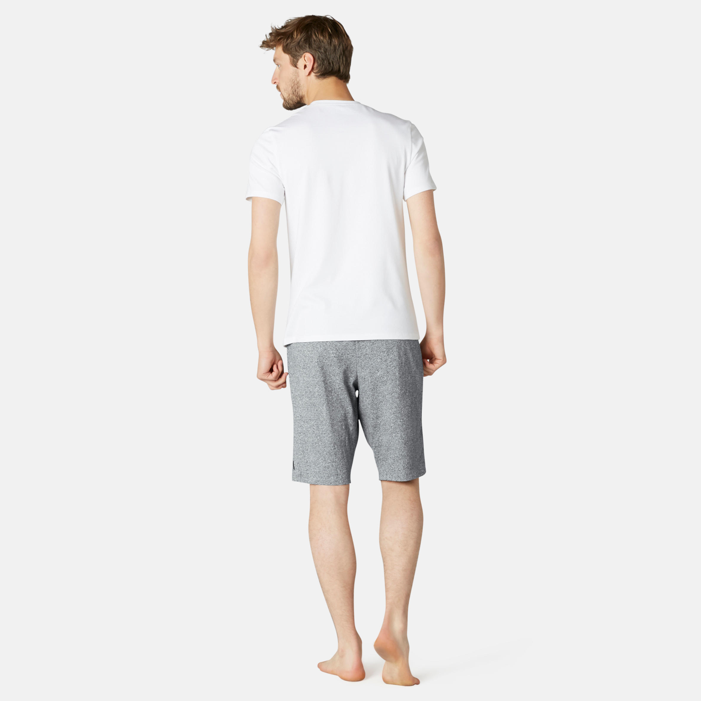 Long Slim-Fit Stretch Cotton Fitness Shorts with Zip Pockets - Grey 4/9