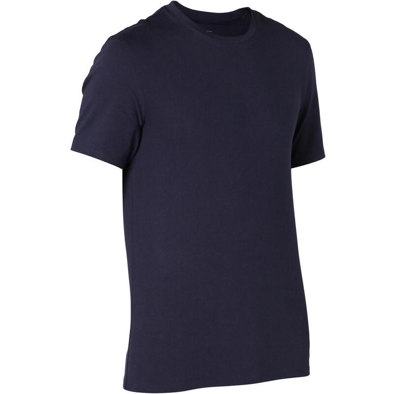 Fitness T-shirt voor heren slim fit 500 donkerblauw