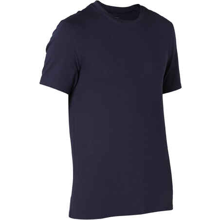 T-Shirt 500 Fitness Slim Baumwolle Rundhals Herren dunkelblau 