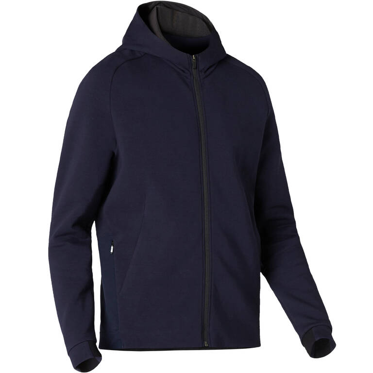 Zippered Fitness Hoodie with Zippered Pockets - Navy Blue