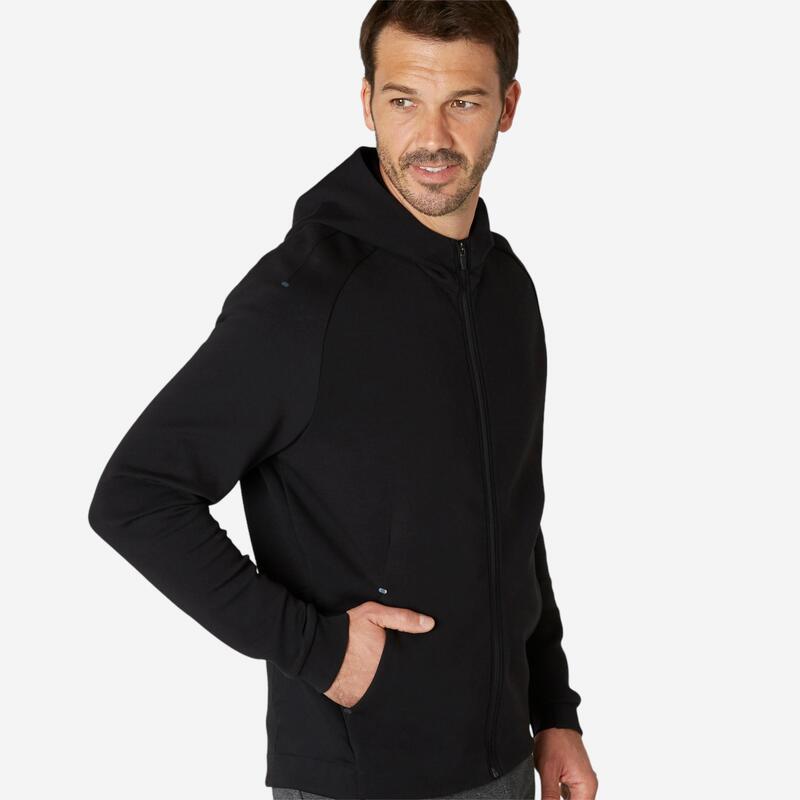 Capuchonvest voor fitness heren 500 zwart