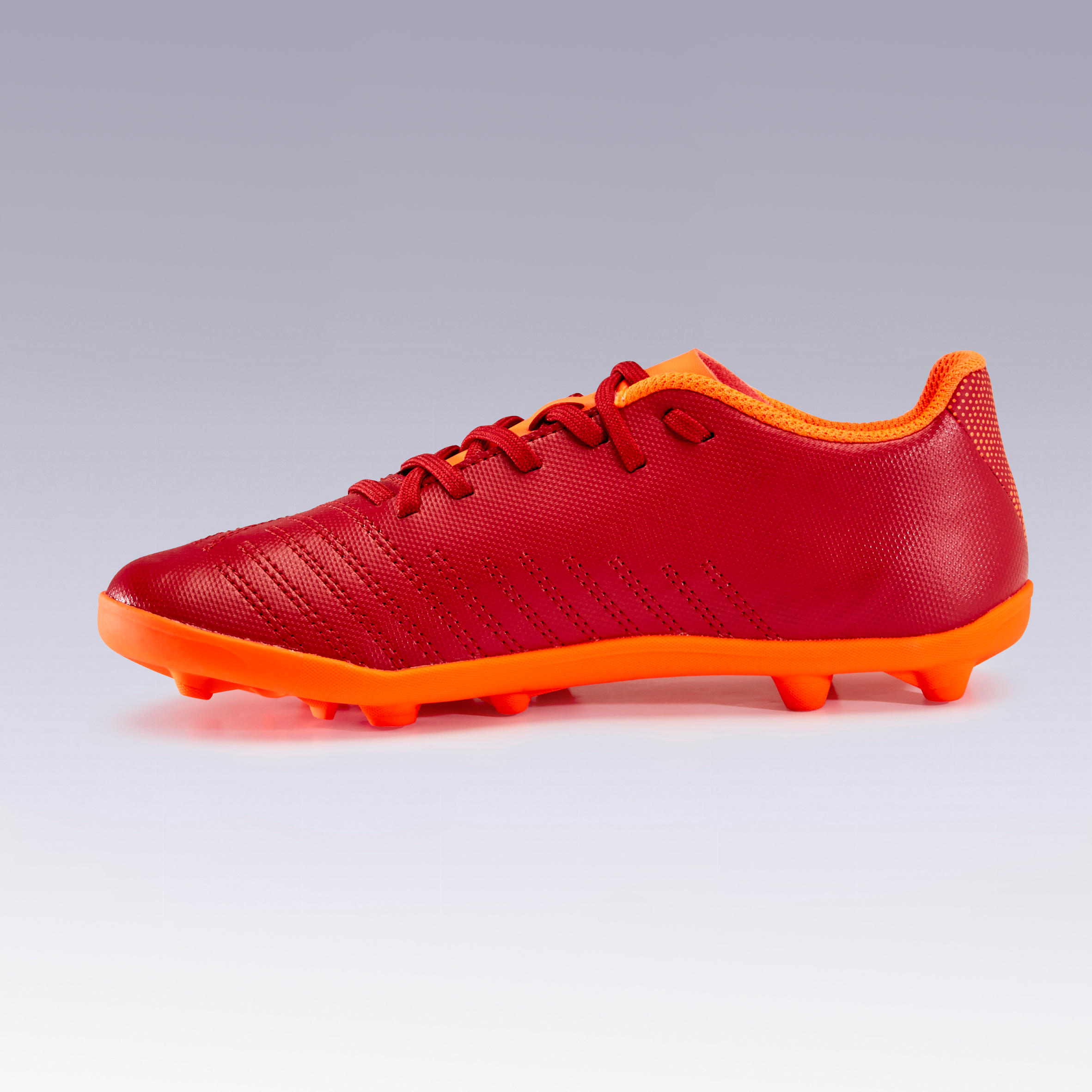 Chaussure de football enfant terrain sec AGILITY 140 FG Lacets Bordeaux Orange 5/14