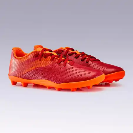 Kids' Lace-up Firm Ground Football Boots Agility 140 FG - Burgundy/Orange