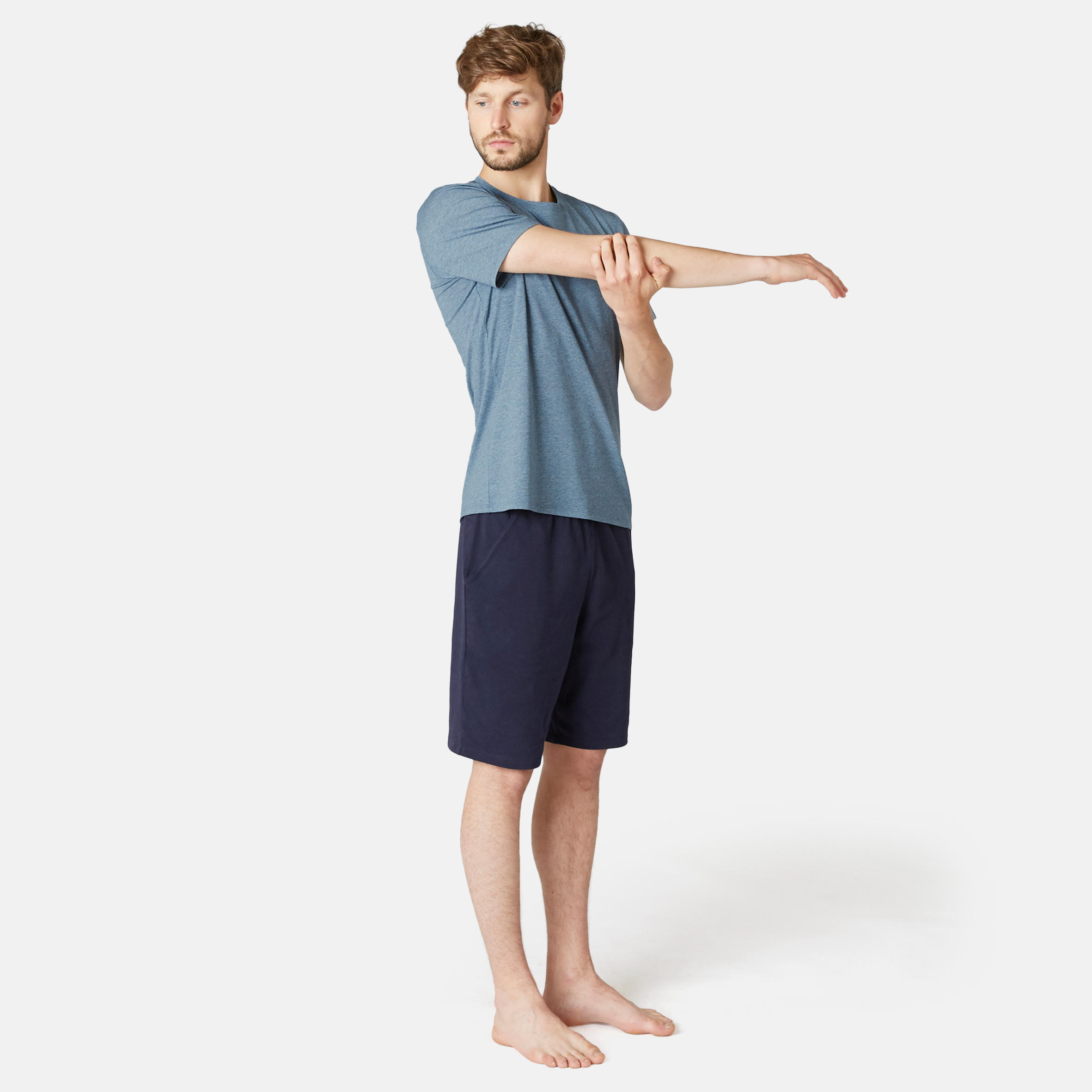 Samarreta Fitness 500 Home Blau Màniga Curta Recta Cotó Coll Rodó 13/14