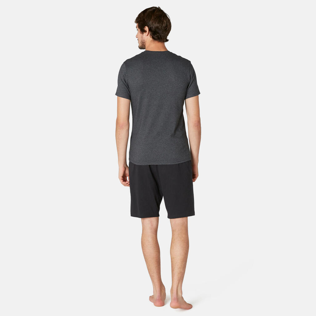 Men's Slim-Fit V-Neck Pilates & Gentle Gym Sport T-Shirt 500 - Light Grey