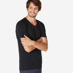 Nyamba T-shirt voor pilates en lichte gym heren 500 slim fit V-hals