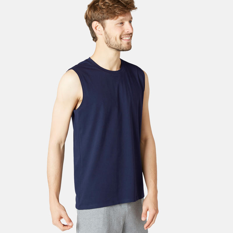 גופיה לפילאטיס והתעמלות עדינה לגברים 500 בגזרה רגילה- כחול כהה