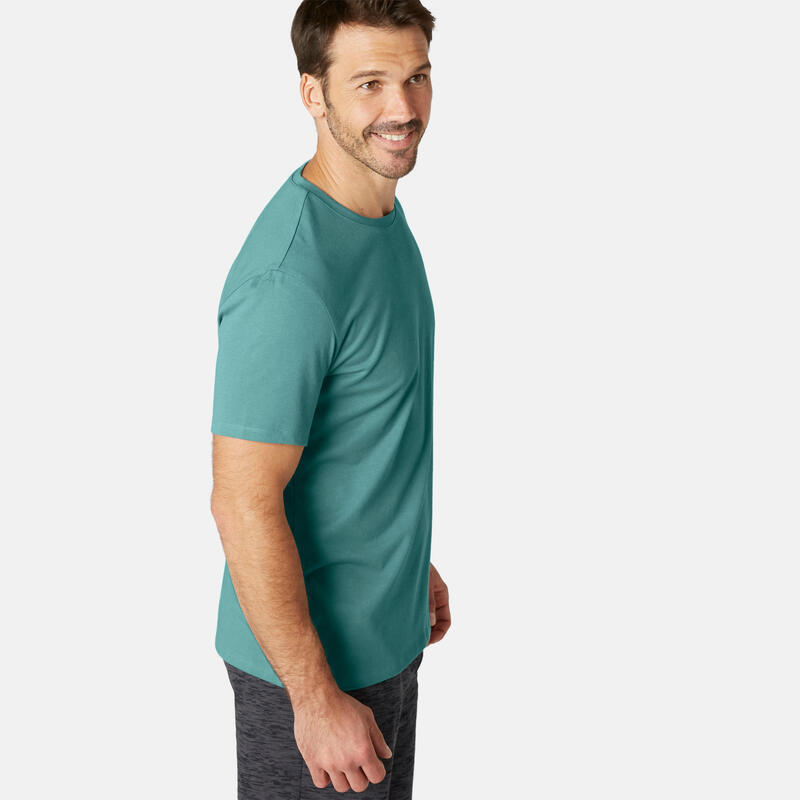 男款標準剪裁溫和健身與皮拉提斯T恤500 - 綠色