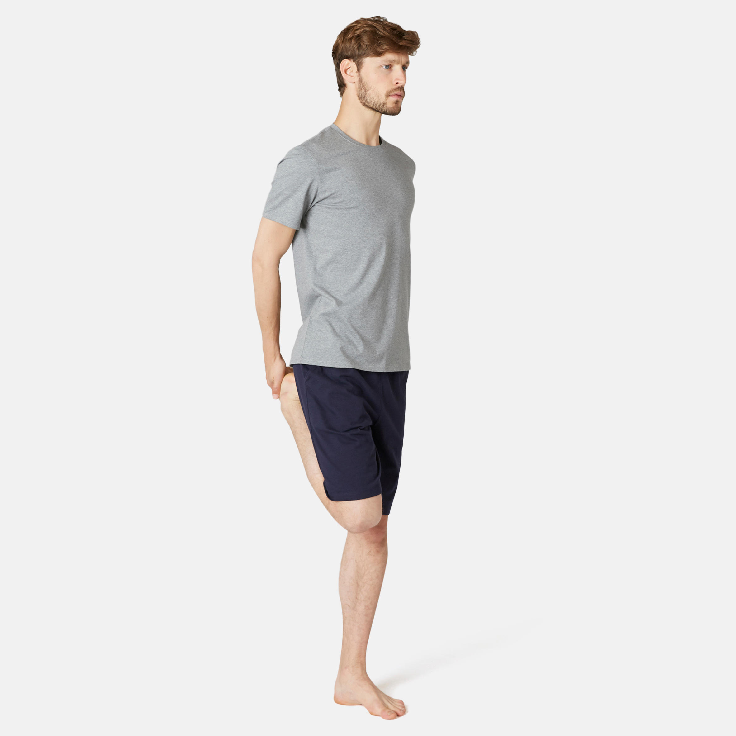 Men's Short-Sleeved Straight-Cut Crew Neck Cotton Fitness T-Shirt 500 Light Grey 20/21