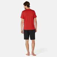 Men's Short-Sleeved Straight-Cut Crew Neck Cotton Fitness T-Shirt 500 - Red