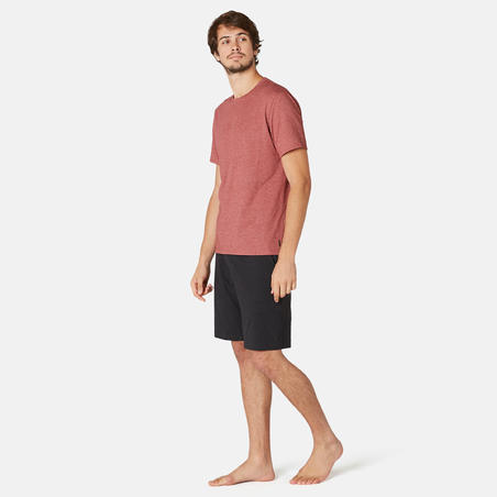 T-shirt fitness manches courtes slim coton extensible col rond homme bordeaux