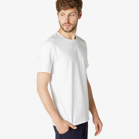 Men's Short-Sleeved Crew Neck Cotton Fitness T-Shirt 500 - Glacier White
