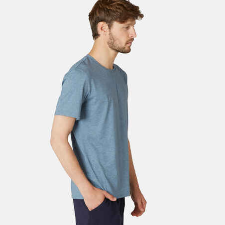 Men's Short-Sleeved Straight-Cut Crew Neck Cotton Fitness T-Shirt 500 - Blue