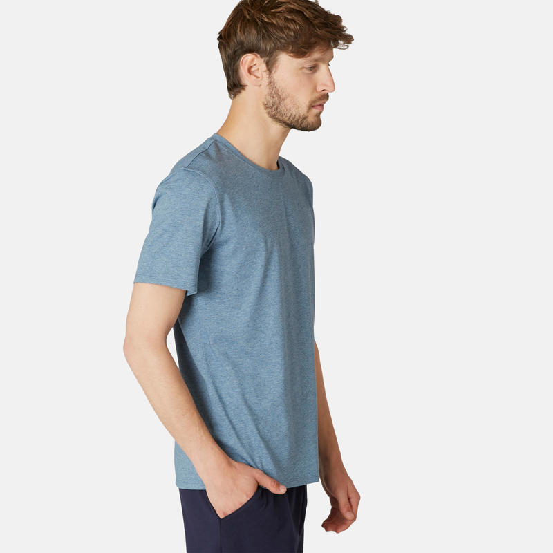 T-shirt fitness manches courtes coton extensible col rond homme bleu