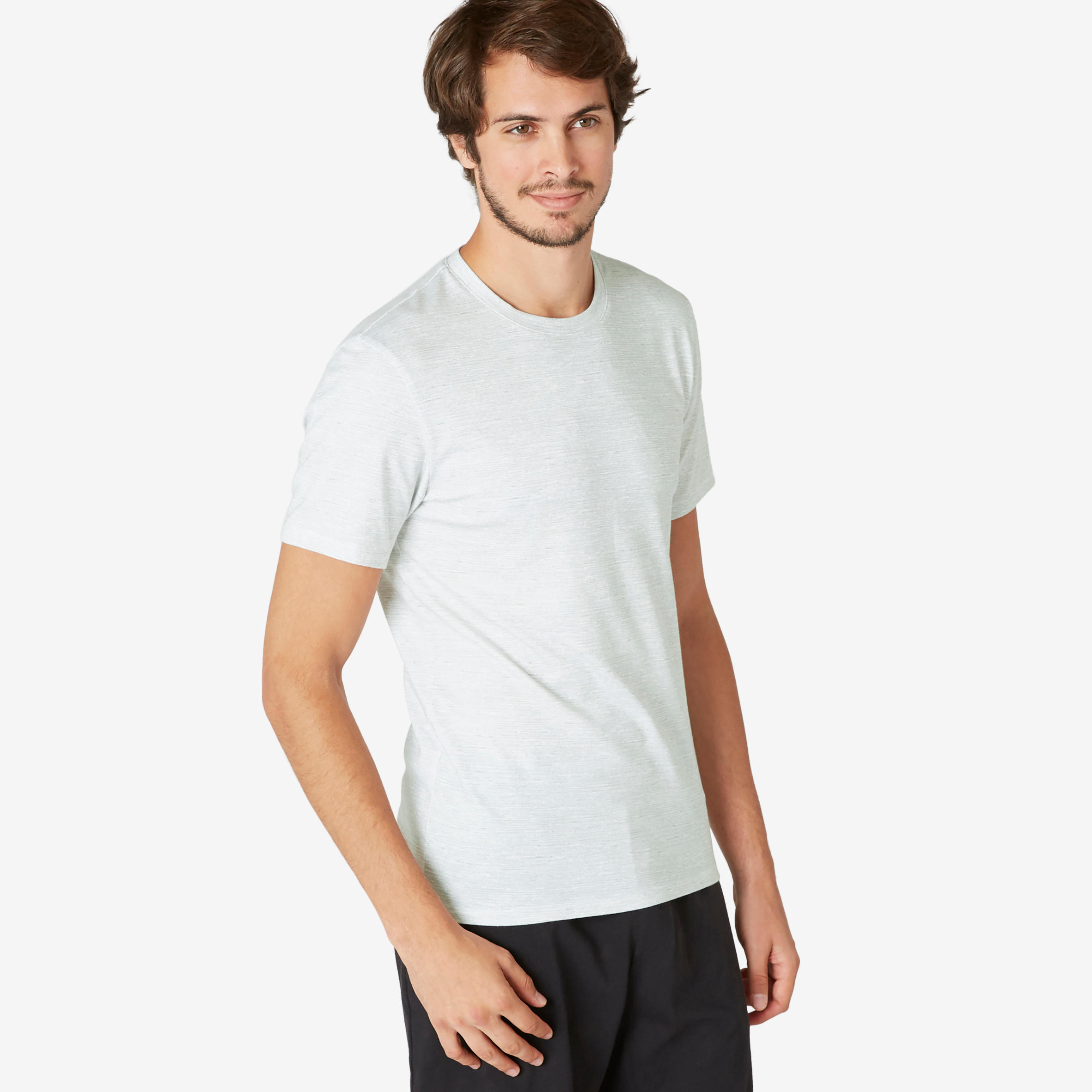 DOMYOS Men's Slim-Fit T-Shirt 500 - White Pattern