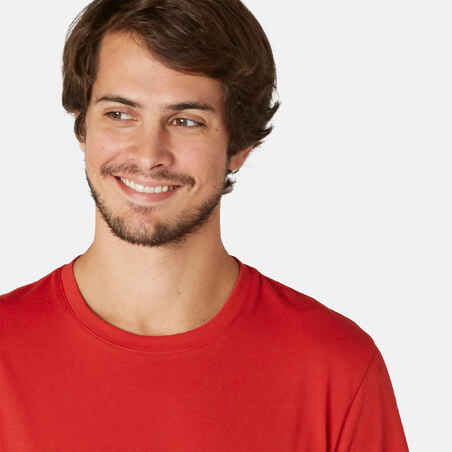 Camiseta fitness manga corta algodón extensible Hombre Domyos rojo