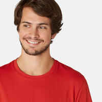 Men's Short-Sleeved Straight-Cut Crew Neck Cotton Fitness T-Shirt 500 - Red