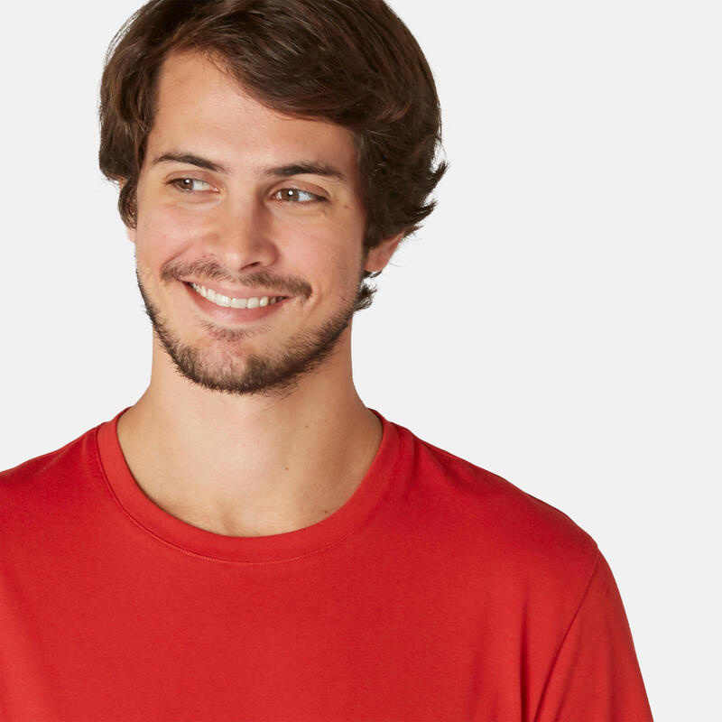 T-Shirt Corte Direito de Fitness Decote Redondo em Algodão Homem 500 Grená