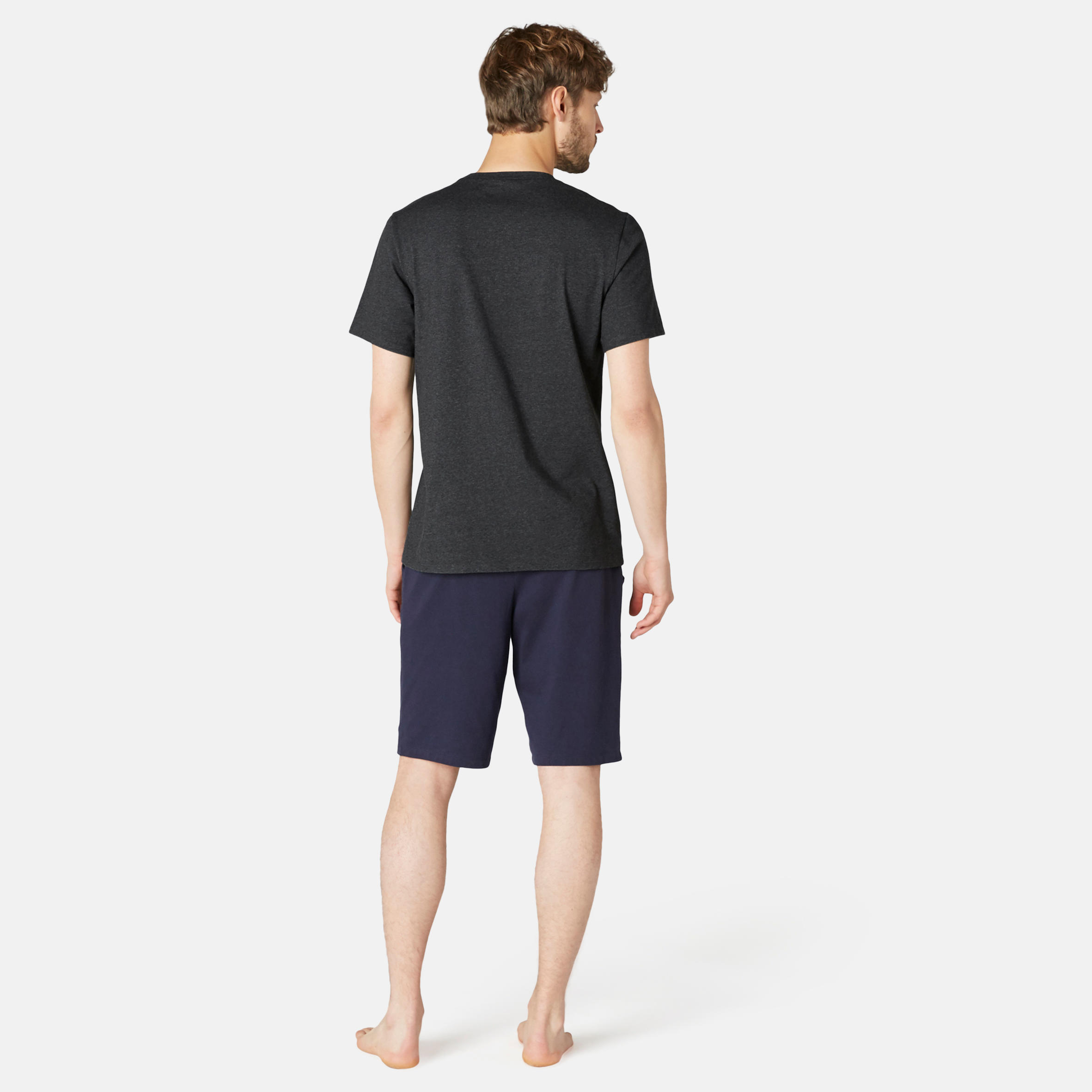 Men's Short-Sleeved Straight-Cut Crew Neck Cotton Fitness T-Shirt 500 - Grey 18/21